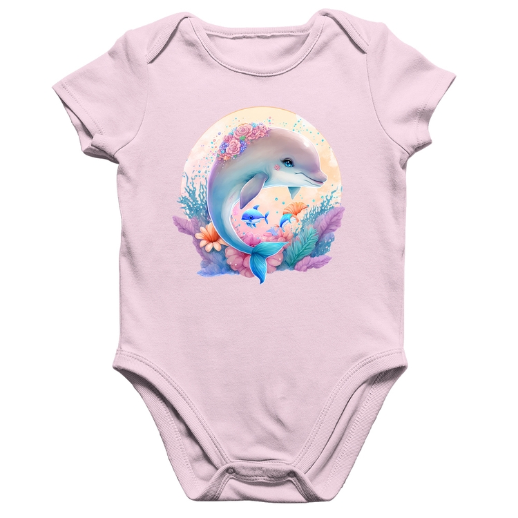 Body Bebê Algodão Golfinho Fofo - Rosa Bebê
