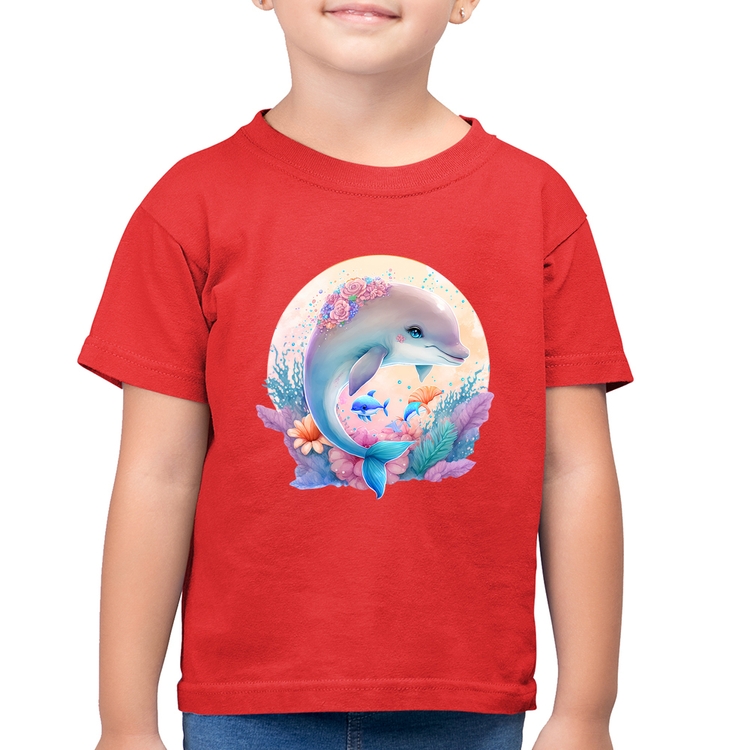 Camiseta Algodão Infantil Golfinho Fofo - Vermelha