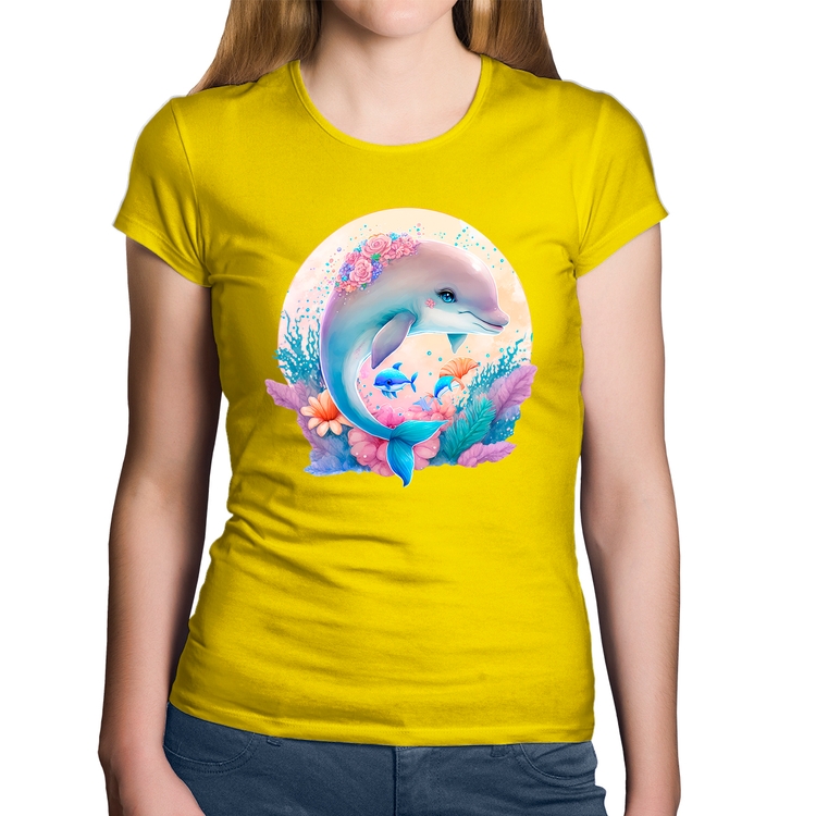 Baby Look Algodão Golfinho Fofo - Amarela