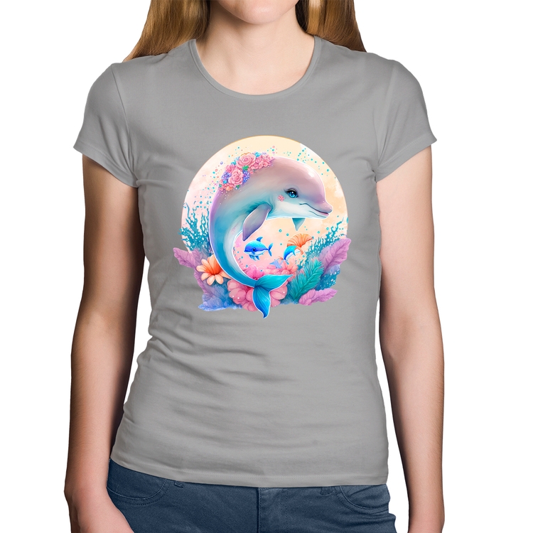 Baby Look Algodão Golfinho Fofo - Cinza