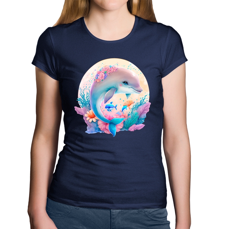 Baby Look Algodão Golfinho Fofo - Marinho