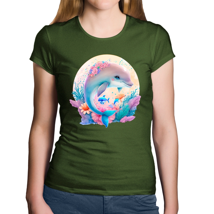 Baby Look Algodão Golfinho Fofo - Musgo