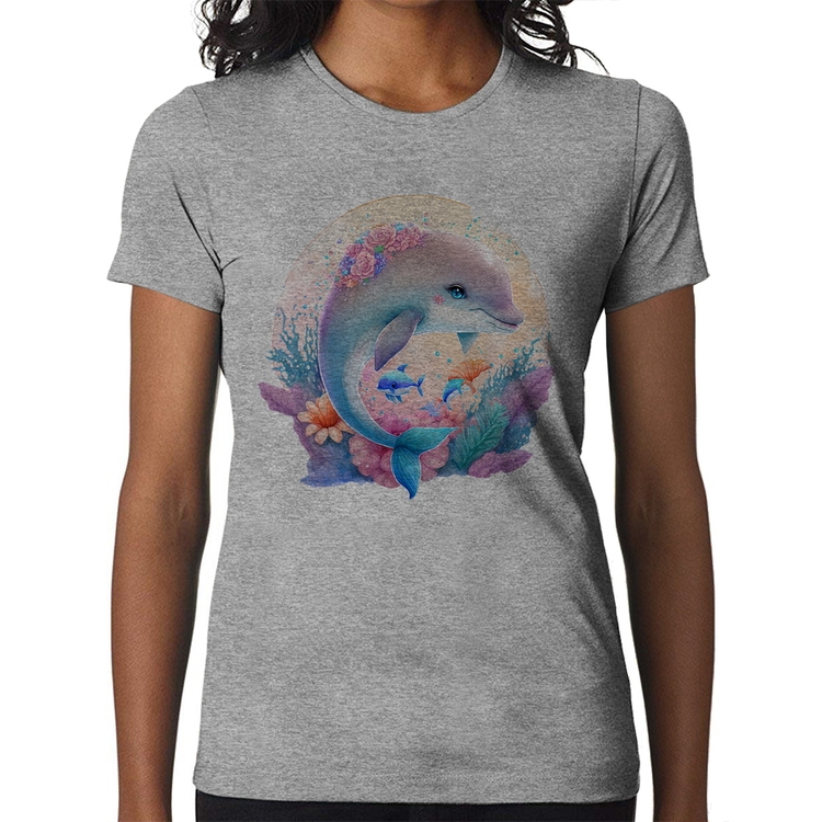 Baby Look Golfinho Fofo - Cinza