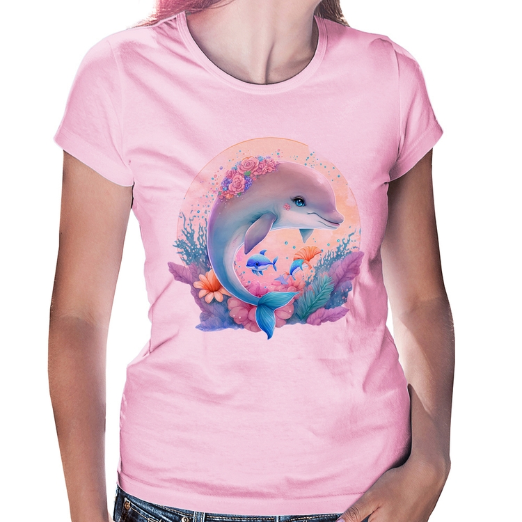 Baby Look Golfinho Fofo - Rosa Bebê