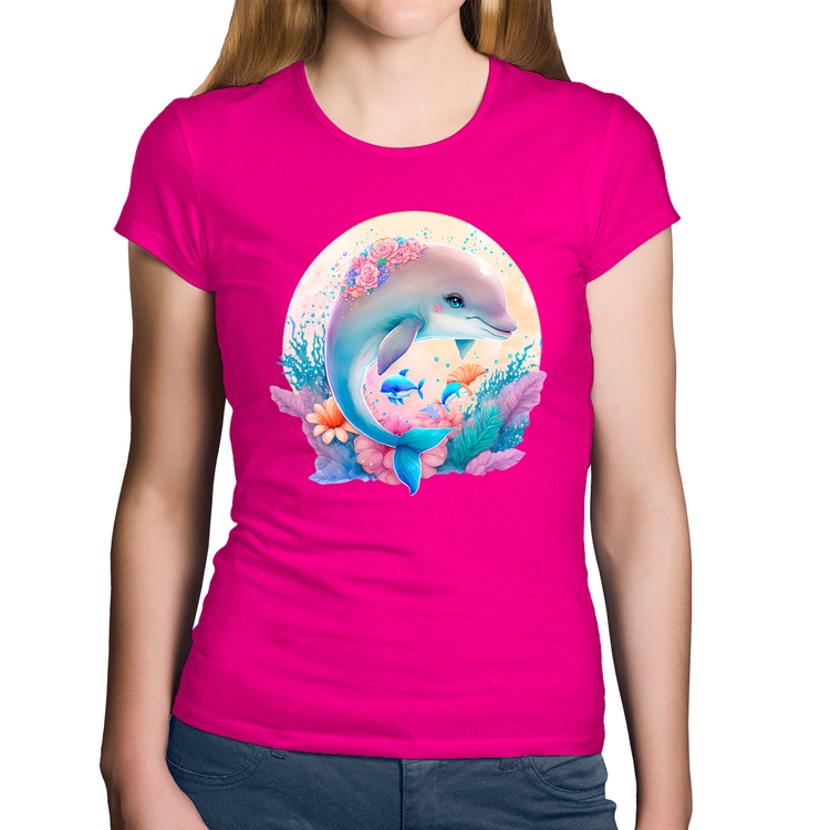 Baby Look Algodão Golfinho Fofo - Rosa