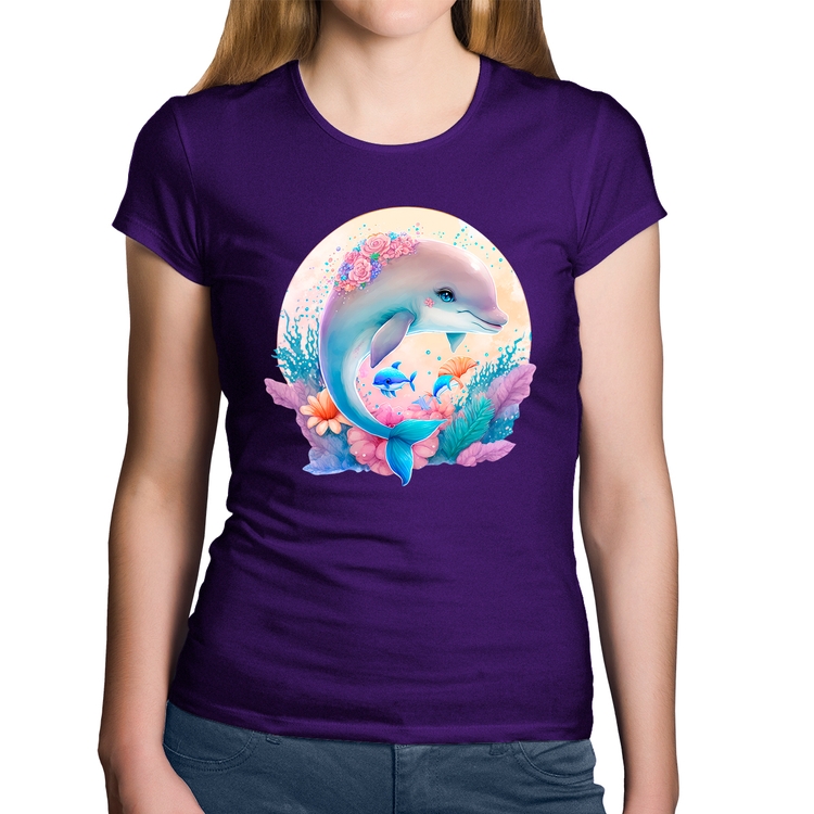 Baby Look Algodão Golfinho Fofo - Roxa