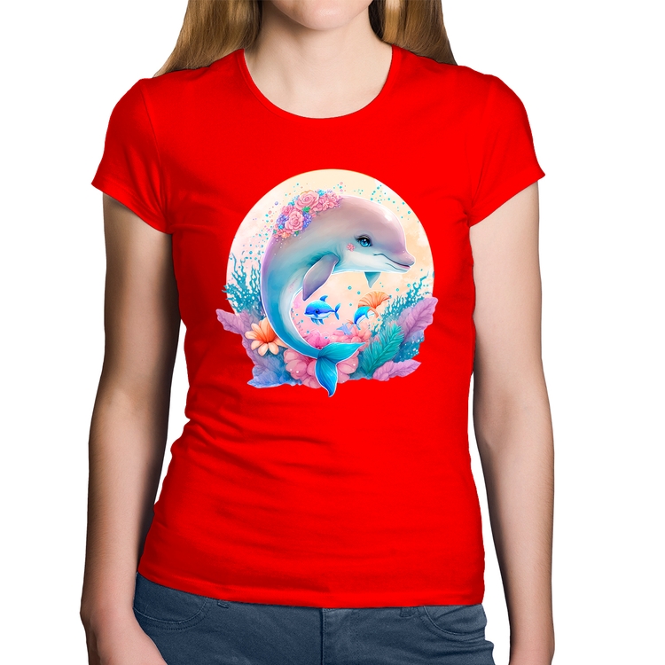 Baby Look Algodão Golfinho Fofo - Vermelha