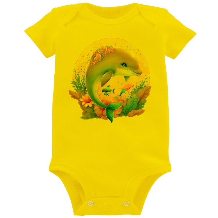 Body Bebê Golfinho Fofo - Amarelo