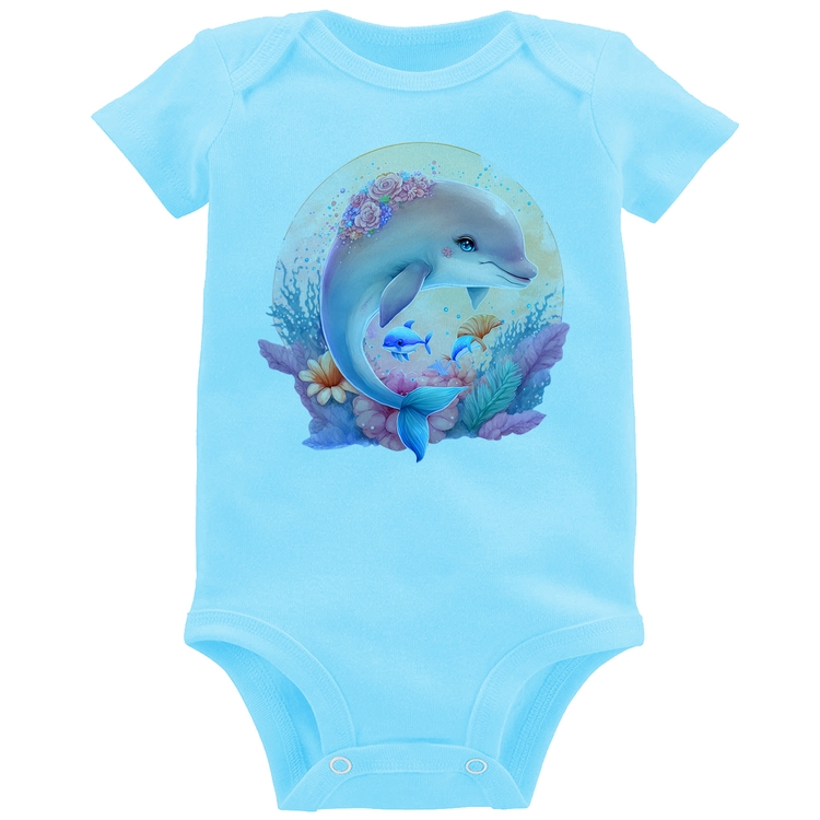 Body Bebê Golfinho Fofo - Azul Bebê