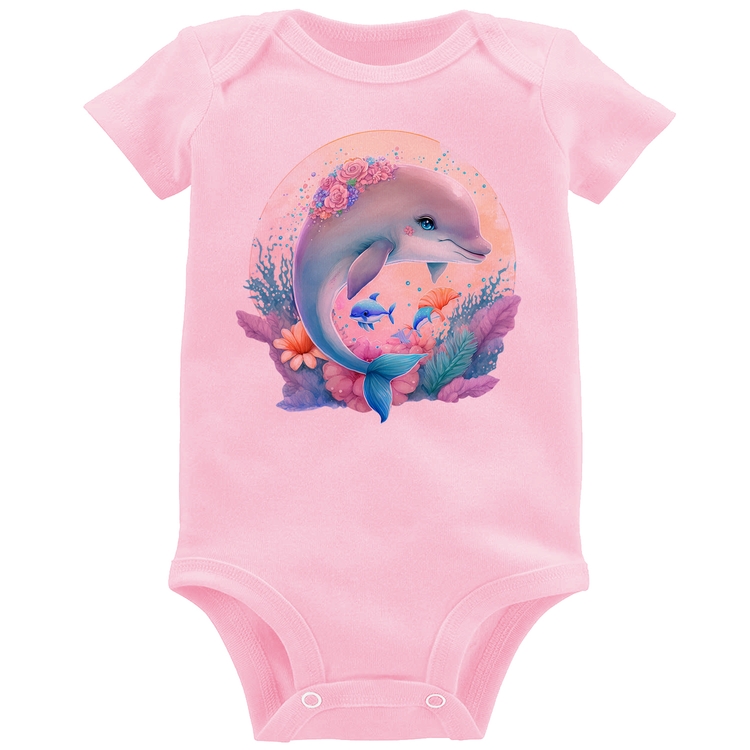 Body Bebê Golfinho Fofo - Rosa Bebê