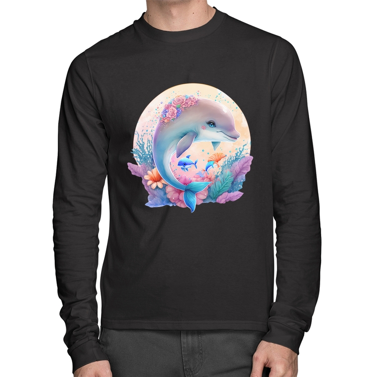 Camiseta Algodão Golfinho Fofo Manga Longa