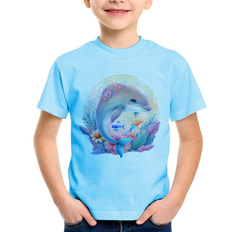 Camiseta Infantil Golfinho Fofo - Azul Bebê