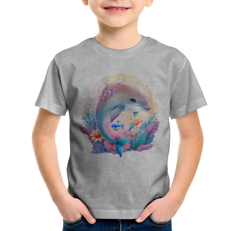 Camiseta Infantil Golfinho Fofo - Cinza