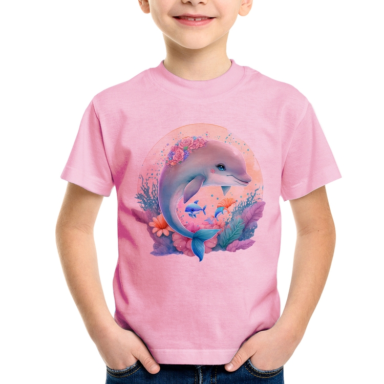 Camiseta Infantil Golfinho Fofo - Rosa Bebê