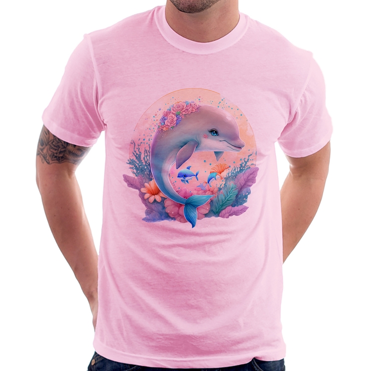 Camiseta Golfinho Fofo - Rosa Bebê