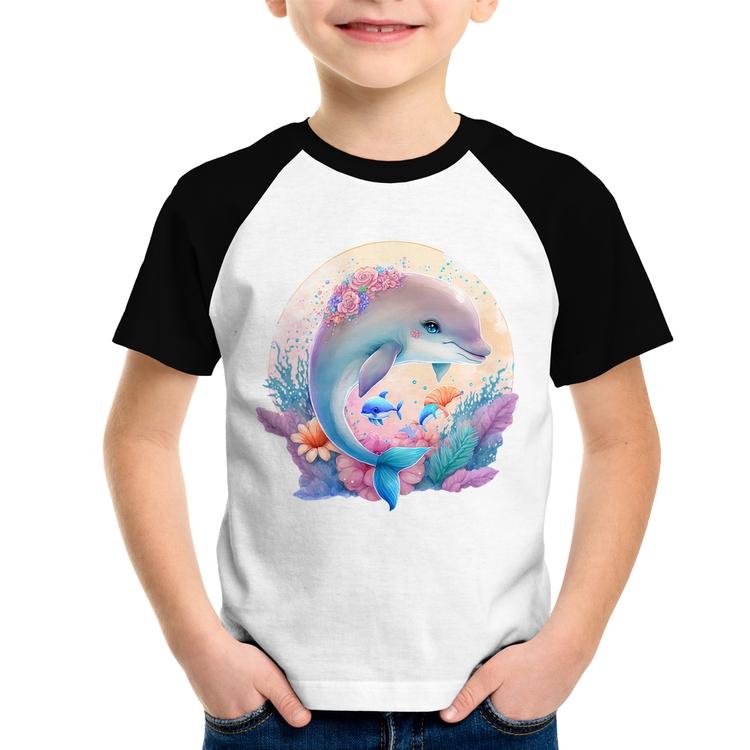 Camiseta Raglan Infantil Golfinho Fofo