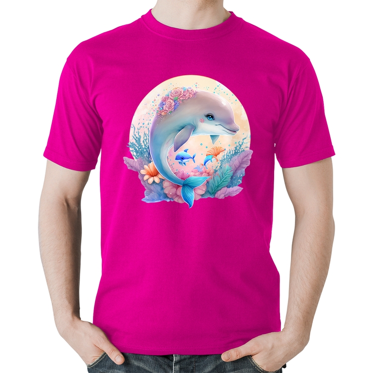 Camiseta Algodão Golfinho Fofo - Rosa