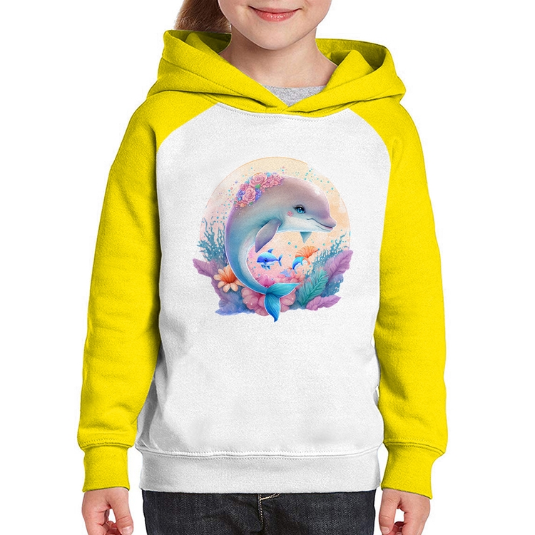 Moletom Infantil Golfinho Fofo - Branco/Amarelo
