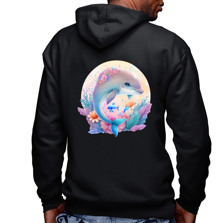 Blusa Moletom Golfinho Fofo Masculina com Capuz e Zíper