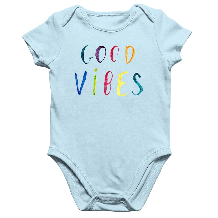 Body Bebê Algodão Good Vibes Cores - Azul Bebê
