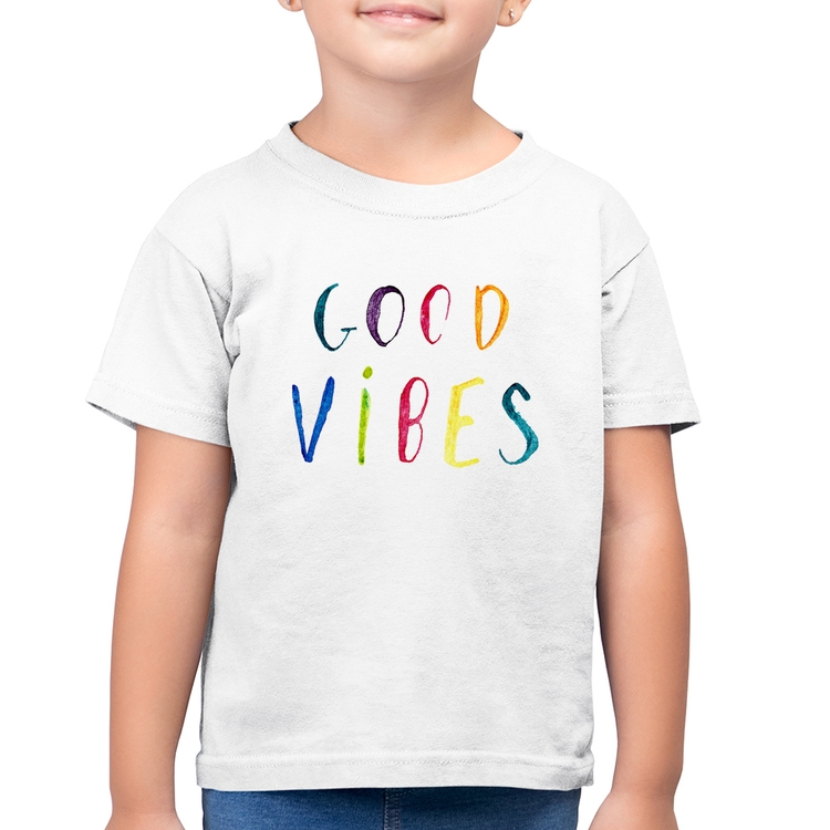 Camiseta Algodão Infantil Good Vibes Cores - Branca