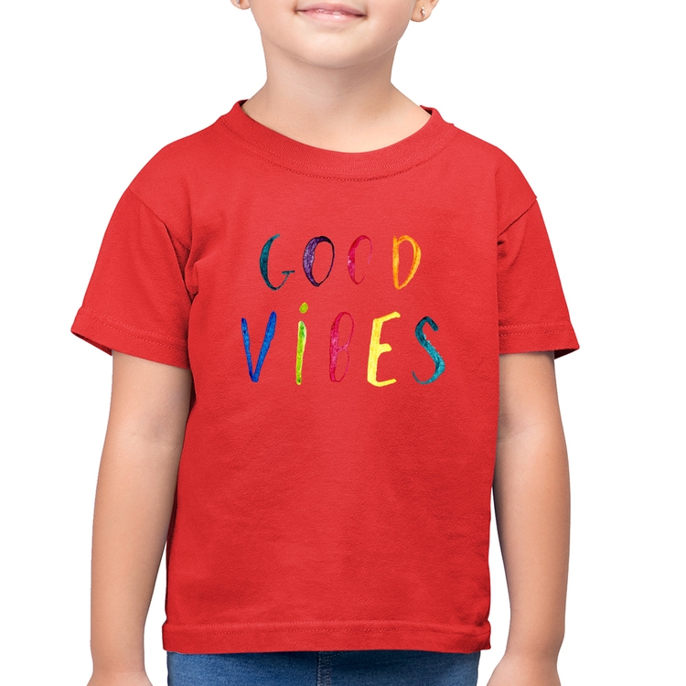 Camiseta Algodão Infantil Good Vibes Cores - Vermelha