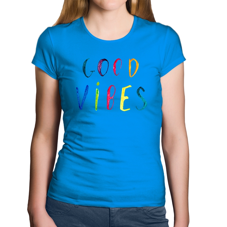 Baby Look Algodão Good Vibes Cores - Azul