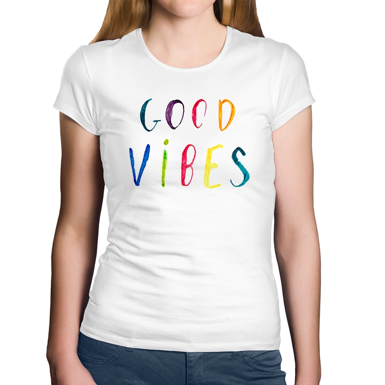 Baby Look Algodão Good Vibes Cores - Branca