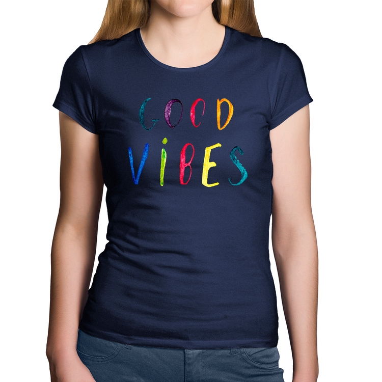 Baby Look Algodão Good Vibes Cores - Marinho