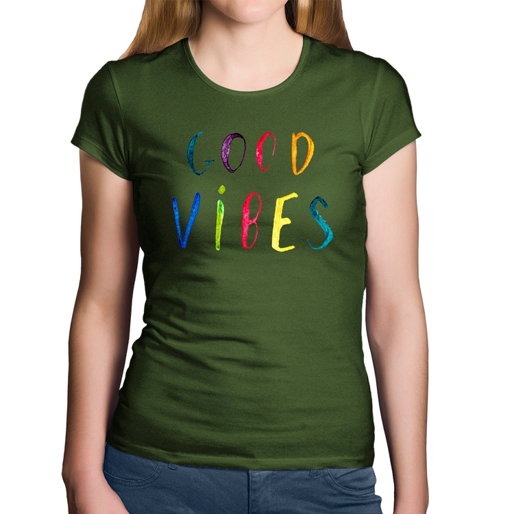 Baby Look Algodão Good Vibes Cores - Musgo