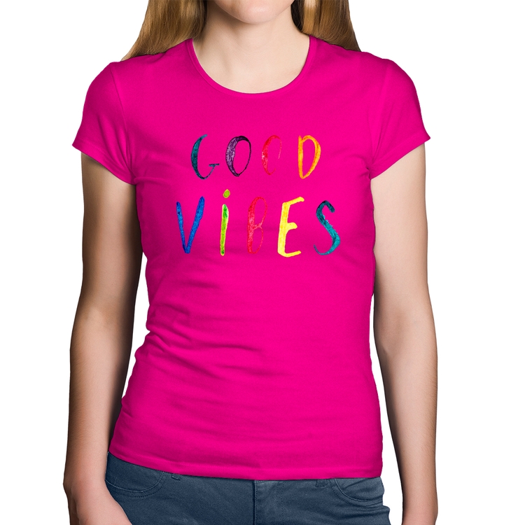 Baby Look Algodão Good Vibes Cores - Rosa