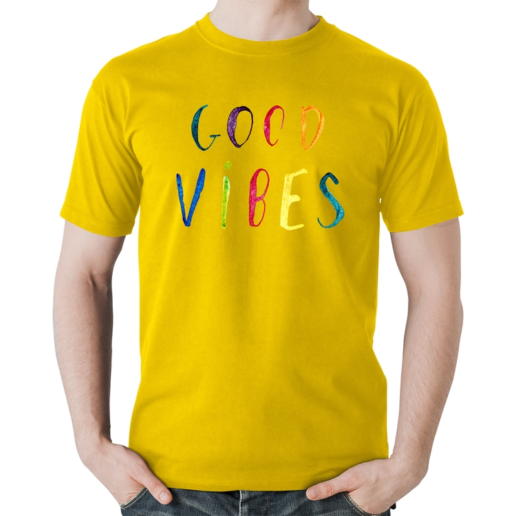Camiseta Algodão Good Vibes Cores - Amarela