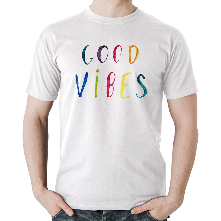 Camiseta Algodão Good Vibes Cores - Branca