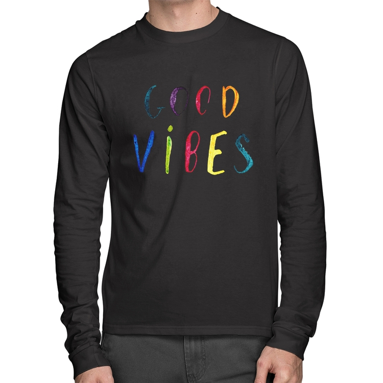 Camiseta Algodão Good Vibes Cores Manga Longa