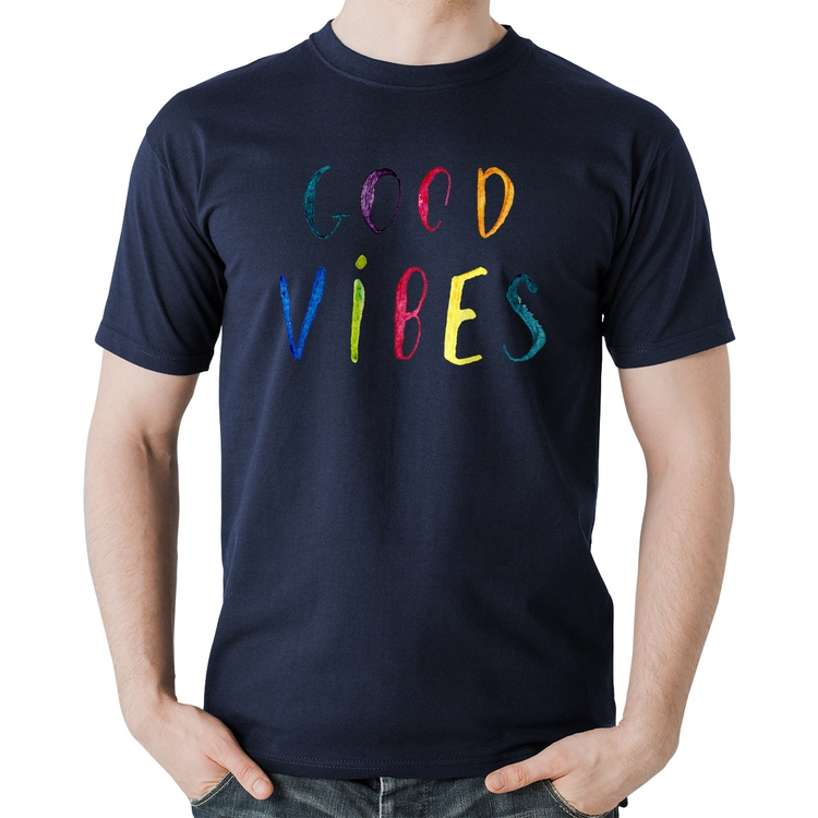 Camiseta Algodão Good Vibes Cores - Marinho