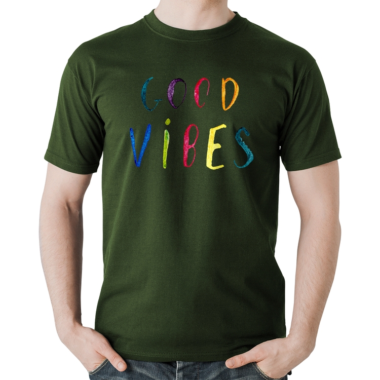 Camiseta Algodão Good Vibes Cores - Musgo