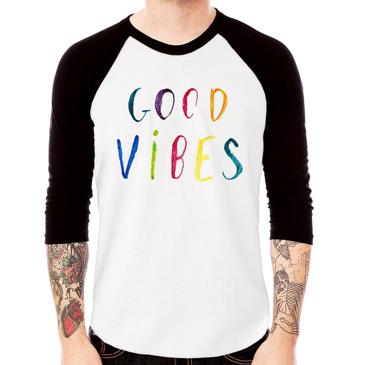 Camiseta Raglan Good Vibes Cores Manga 3/4