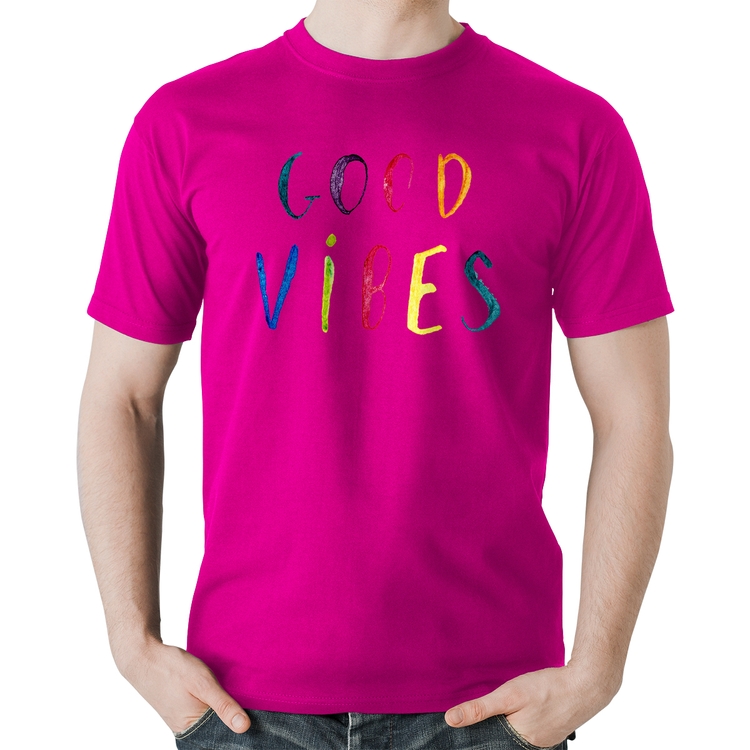 Camiseta Algodão Good Vibes Cores - Rosa