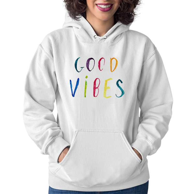 Moletom Feminino Good Vibes Cores - Branco