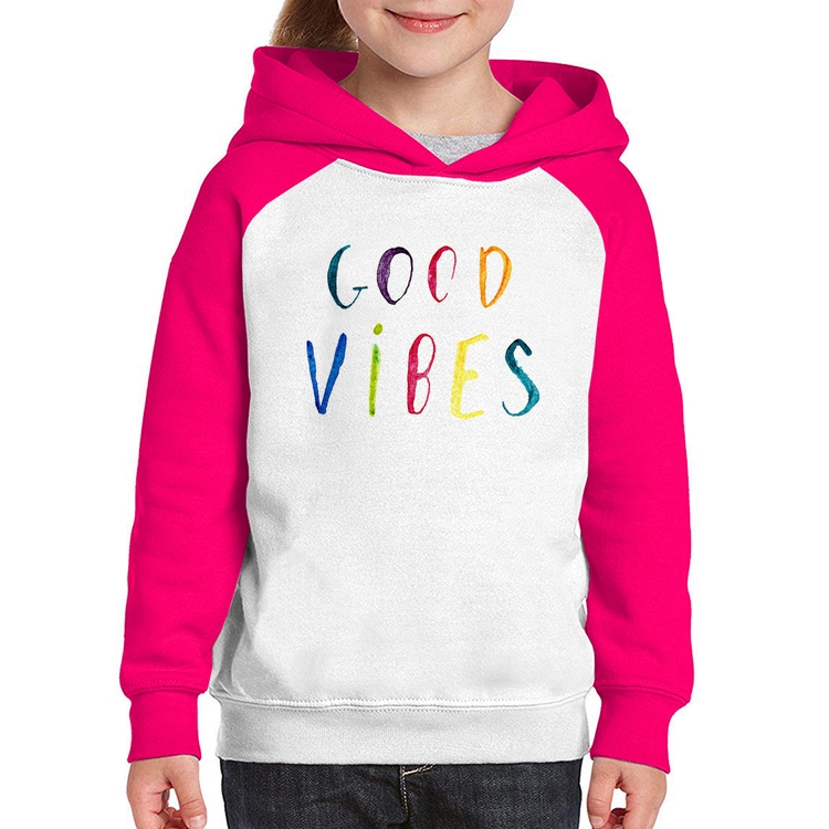Moletom Infantil Good Vibes Cores - Branco/Rosa