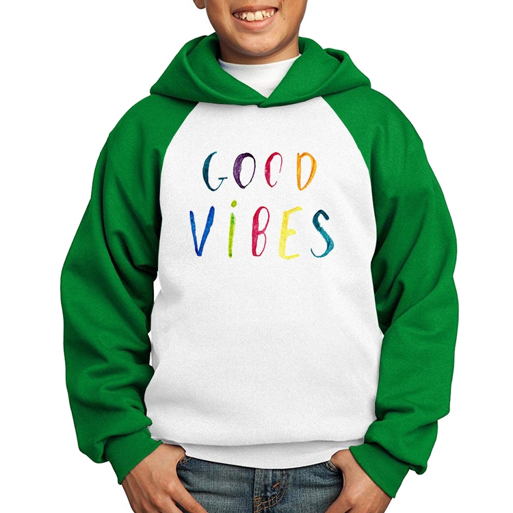 Moletom Infantil Good Vibes Cores - Branco/Verde