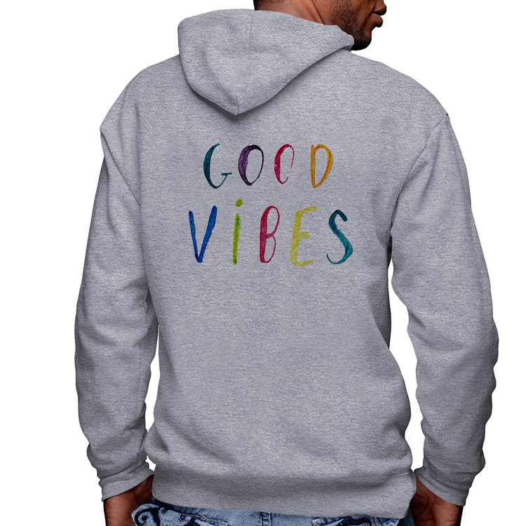 Blusa Moletom Good Vibes Cores Masculina com Capuz e Zíper - Mescla