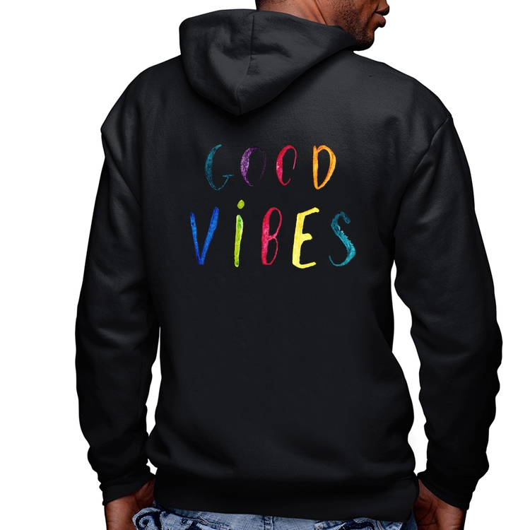 Blusa Moletom Good Vibes Cores Masculina com Capuz e Zíper