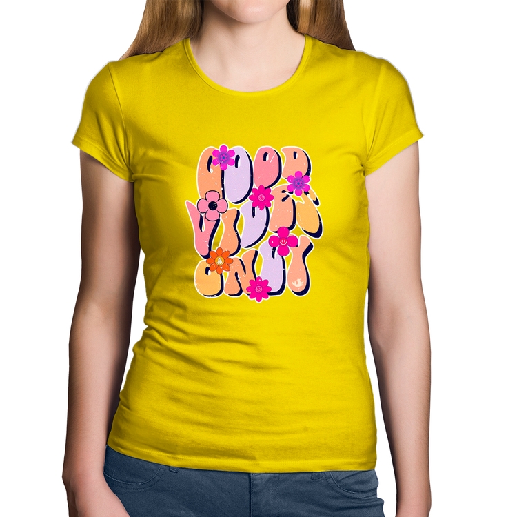 Baby Look Algodão Good Vibes Only - Amarela