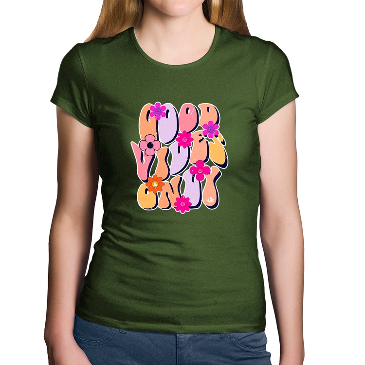 Baby Look Algodão Good Vibes Only - Musgo