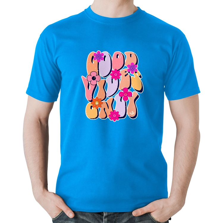 Camiseta Algodão Good Vibes Only - Azul