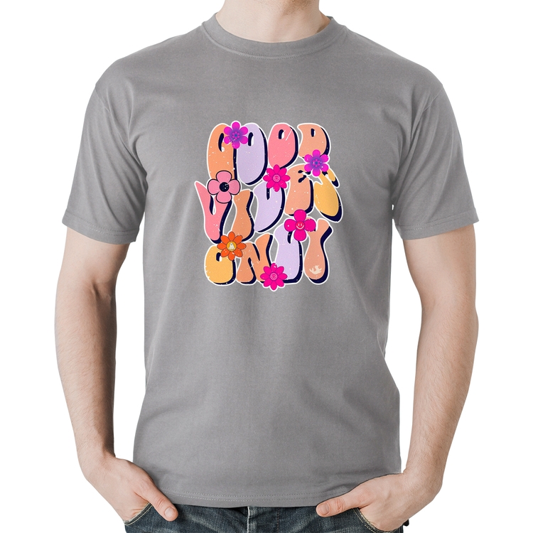 Camiseta Algodão Good Vibes Only - Cinza