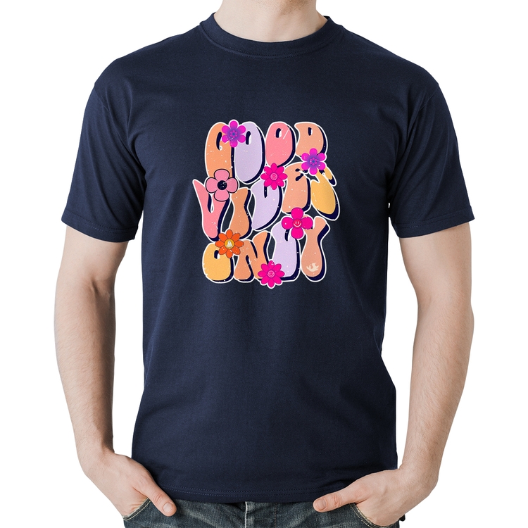 Camiseta Algodão Good Vibes Only - Marinho