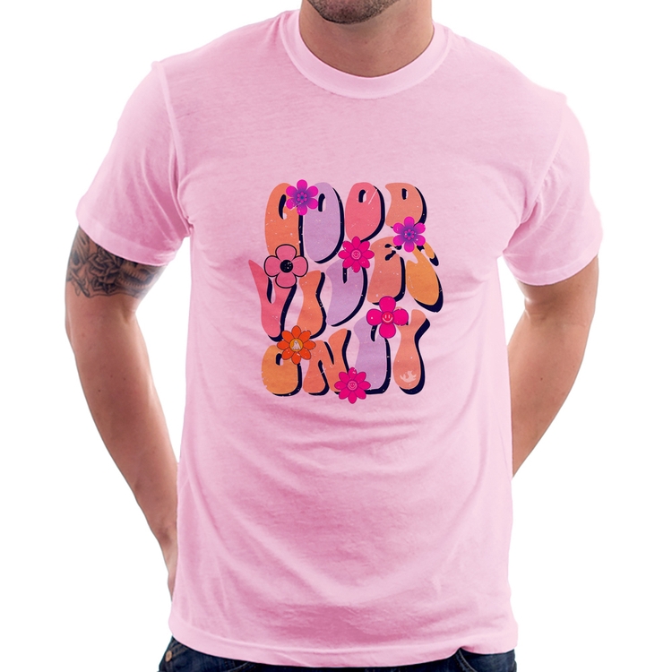 Camiseta Good Vibes Only - Rosa Bebê