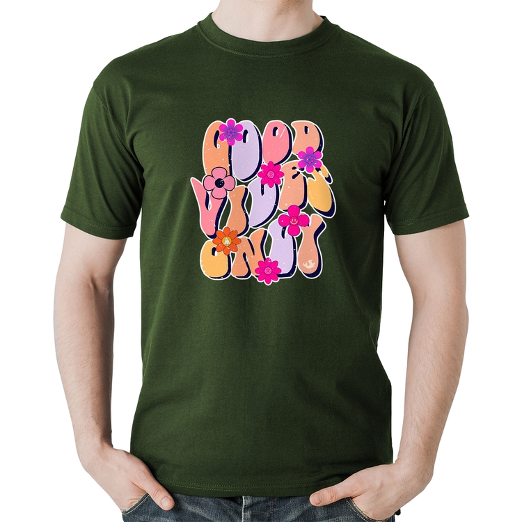 Camiseta Algodão Good Vibes Only - Musgo